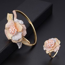 Luxury Blooming Spring Flowers Jewelry Set Bangle Ring Gorgeous Exquisite Access - £59.41 GBP