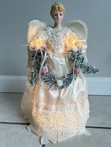 Angel Tree Topper Christmas Porcelain Lit Candles Pearls 13”x8&quot; Electric Vintage - £23.26 GBP