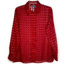 Notations Clothing Co Womens Size M Sheer Blouse Red Long Sleeve Button Front - £10.20 GBP