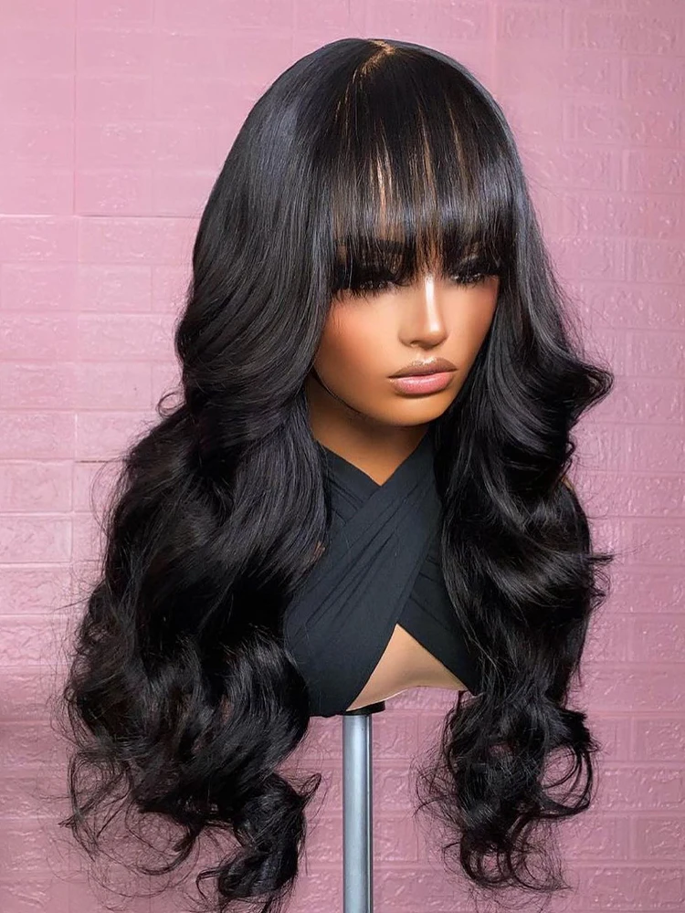 Full Machine Made Body Wave Wig With Bang Fringe Wigs for Black Women Brazili - £56.41 GBP+