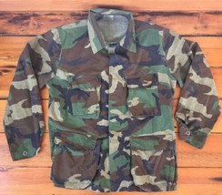 Vtg US Military Army Woodland Camo Long Sleeve Button Up Shirt Jacket M ... - $29.99