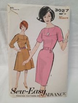 Vintage 1960&#39;s Misses Dress 2 Variations ~ Size 14 ~ Advance Sewing Pattern 3027 - £19.57 GBP