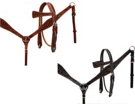 Western Saddle Horse Leather Tack Set Bridle Breast Collar Reins Brown o... - $79.92