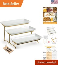 Versatile 3-Tier Serving Tray Set for Parties - Gold Finish with Elegant... - $56.00