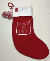Christmas Stocking Letters to Santa Pocket Red White Pom Pom Faux Wool N... - $21.50