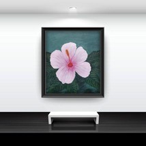 Original Floral Painting on canvas, 14X15&quot;, Pink Hibiscus Flower Artwork... - £111.90 GBP