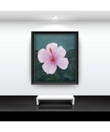 Original Floral Painting on canvas, 14X15&quot;, Pink Hibiscus Flower Artwork... - £110.94 GBP