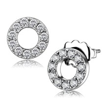 Stainless Steel Hollow Round Pave Simulated Diamond Stud Butterfly Back Earring - £37.00 GBP