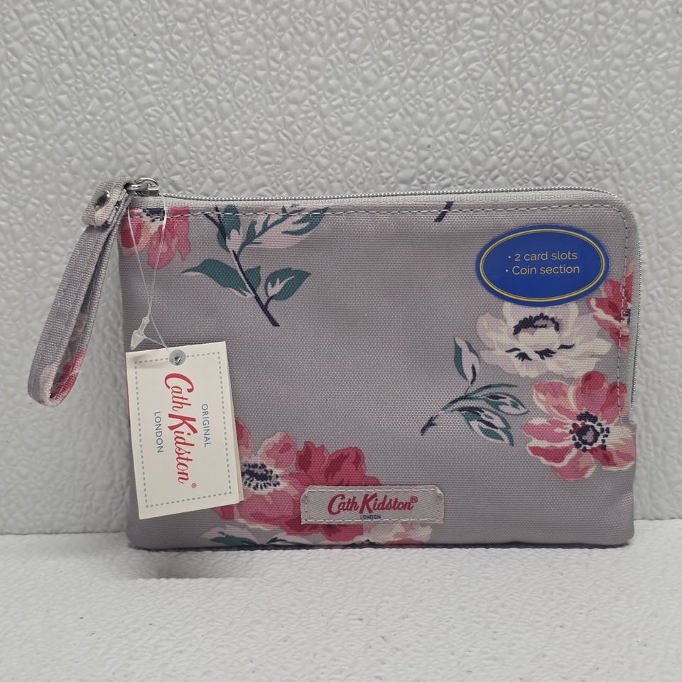 CATH KIDSTON Gray Floral Canvas Zip Around Wallet Pink Flowers - $22.19