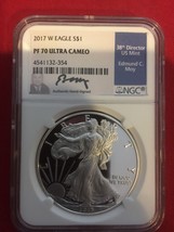 2017 1 OZ SILVER AMERICAN EAGLE NGC PF70 ultra cameo ED MOY signed - £93.40 GBP