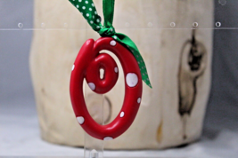 Letter Hanging Ornament Alphabet &quot;O&quot; Red with White Polkadots Green Ribb... - £3.01 GBP