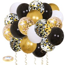 Black Gold Confetti Balloons 50 Pack - 12 Inch Gold White And Black Confetti Bal - £8.96 GBP