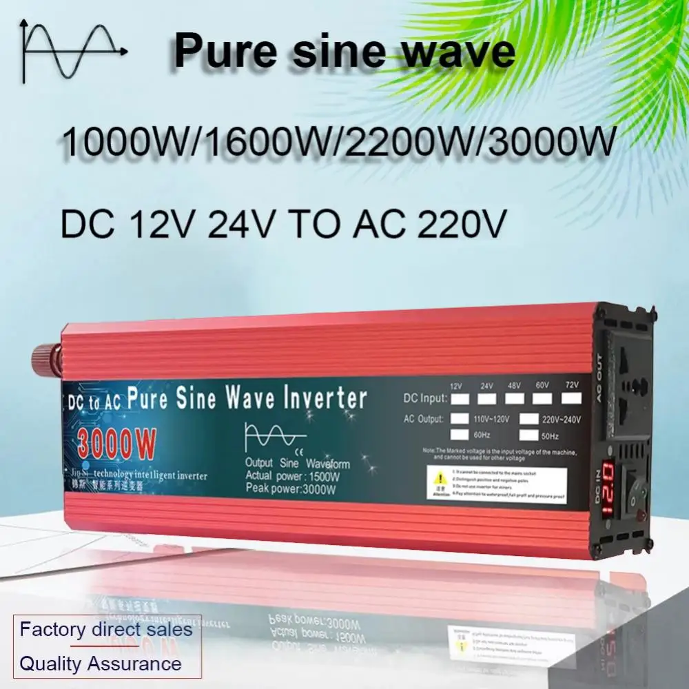 Pure Sine Wave Car Inverter 3000W 2200W 1600W 1000W DC 12v/24v To 110V/220V - £67.84 GBP+