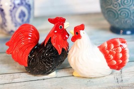 Ebros Chicken Black Rooster And White Hen Magnetic Salt And Pepper Shake... - £13.56 GBP