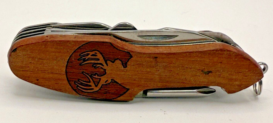 Wooden Multi-Tool Pocket Knife | 11-Function Stainless Steel | Buck Deer... - $17.62