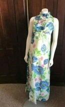 Vintage size 9 Flower Ruffle DRESS 1960s 1970s xsmall small Blue pink rose hippy - £28.21 GBP