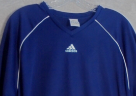 Adidas Climalite Shirt Mens Large Athletic Soccer V Neck Navy Blue White Sports - £8.79 GBP