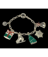 COLORFUL CUTE LIZ CLAIBORNE Silver TONE ENAMEL CHRISTMAS CHARM BRACELET 7” - $22.79 CAD
