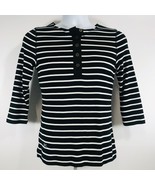 Ralph Lauren Top Womens Medium Black White Stripe Shirt 3/4 Sleeves LRL - £19.78 GBP