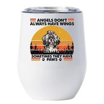 Puppy Shih Tzu Dogs Angel Have Paw Wine Glass Tumbler 12oz With Lid Gift For Pet - £18.00 GBP