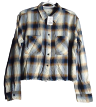 Thread &amp; Supply Raw Edge Crop Flannel Plaid Shirt Womens Size Large Multicolored - £12.56 GBP