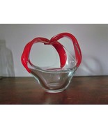 GREAT FORM ART GLASS DISH CLEAR WITH LIPSTICK RED HANDLES - £19.98 GBP