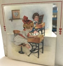 Vtg 1940s Diecut Valentine Card Children In School How can I Bother With a Book? - £11.39 GBP