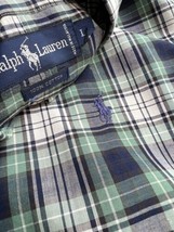 Polo Ralph Lauren Men Shirt Lightweight Long Sleeve Button Up Green Blue Large L - £15.74 GBP