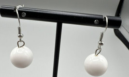 Jewelry Earrings White Round Bead 55mm Dangle 1&quot; Pierced Silicon Back  Hook - £3.99 GBP