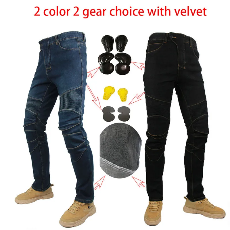 Winter Embroidery Pants With Velvet Thick Motorcycle Rider Jeans Anti-fall Pants - $19.95+