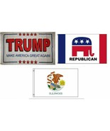 3x5 Trump White #2 &amp; Republican &amp; State of Illinois Wholesale Set Flag 3... - $20.34 CAD