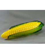 Art Glass Vegetable Yellow Corn with Green Leaves 8in Mid-Century Damaged - £13.76 GBP
