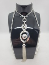 Liz Claiborne Silver Tone circle &amp; Tassel Necklace with earrings 25 Inch - £7.91 GBP