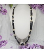 Vintage Hematite Rice Pearl Beaded Station Necklace Gray White Necklace - $22.95