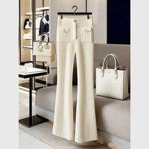 High-End White Knit Flare Pants with Pockets - $43.91