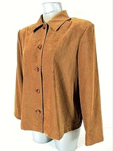Briggs women&#39;s Medium petite brown FAUX SUEDE button up STRETCH jacket (... - $10.68