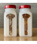 2 Vintage GRIFFITHS White Milk Glass Spice Jar RED Lid Ground Ginger &amp; C... - £15.71 GBP