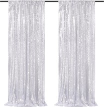 2 Pieces 2FTx8FT Silver Sequin Curtain Wedding Party Backdrop Photography Backgr - £31.96 GBP