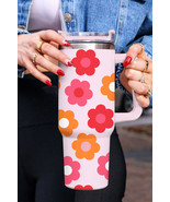 Multicolor Flower Print Handled Stainless Steel Vacuum Cup 40oz - $29.72