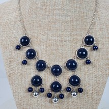 Vintage 1990s Casual Career Blue Beaded Bib Necklace 19 Inch - $16.83