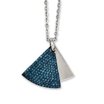 Stainless Steel Blue Crystals & Brushed Triangles 20 inch Necklace - €43,42 EUR