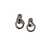 Vintage Silver Tone Double Link Clip-On Earrings Modern Minimalist Dangle - $14.40