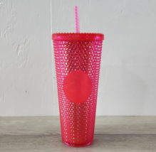 2019 Starbucks Neon Pink Iridescent Studded 24 oz Tumbler with Straw - £17.41 GBP