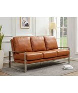 LeisureMod Jefferson Modern Leather Contemporary 3 Seater with Silver Fr... - $1,571.92+
