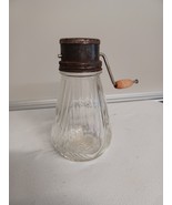 Vintage Nut Grinder Chopper Clear Ribbed Swirl Glass Jar Wood Crank Hand... - $19.79