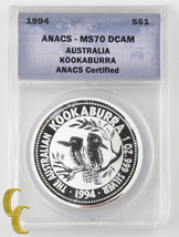 1994 Australie Kookaburra ( Anacs MS70 DCAM ) 1oz .999 Argent Parfait Km #212.1 - £143.47 GBP