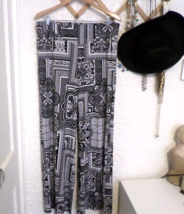 Cache Wide Leg Pull-on Pants Black &amp; White Patchwork Print NWT Size 10 - £23.74 GBP