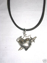 American Traditional Pewter Flaming Heart And Dagger Tattoo On Adj Necklace - £6.81 GBP