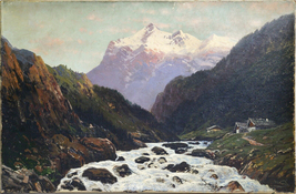 German alpine landscape Snow peak 19th century Oil painting by Otto Schneider - £349.39 GBP