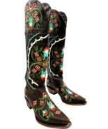 TEXAS COUNTRY Woman Boots tall floral embroidery brown leather women&#39;s s... - $70.83